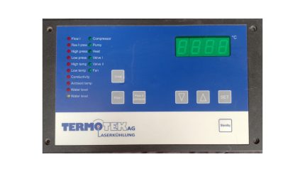 Control panel of a Termotek AG laser cooling system, specifically a recirculating chiller