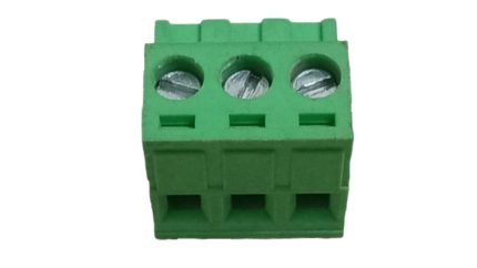 Green, 3-pin PCB (Printed Circuit Board) screw terminal block connector